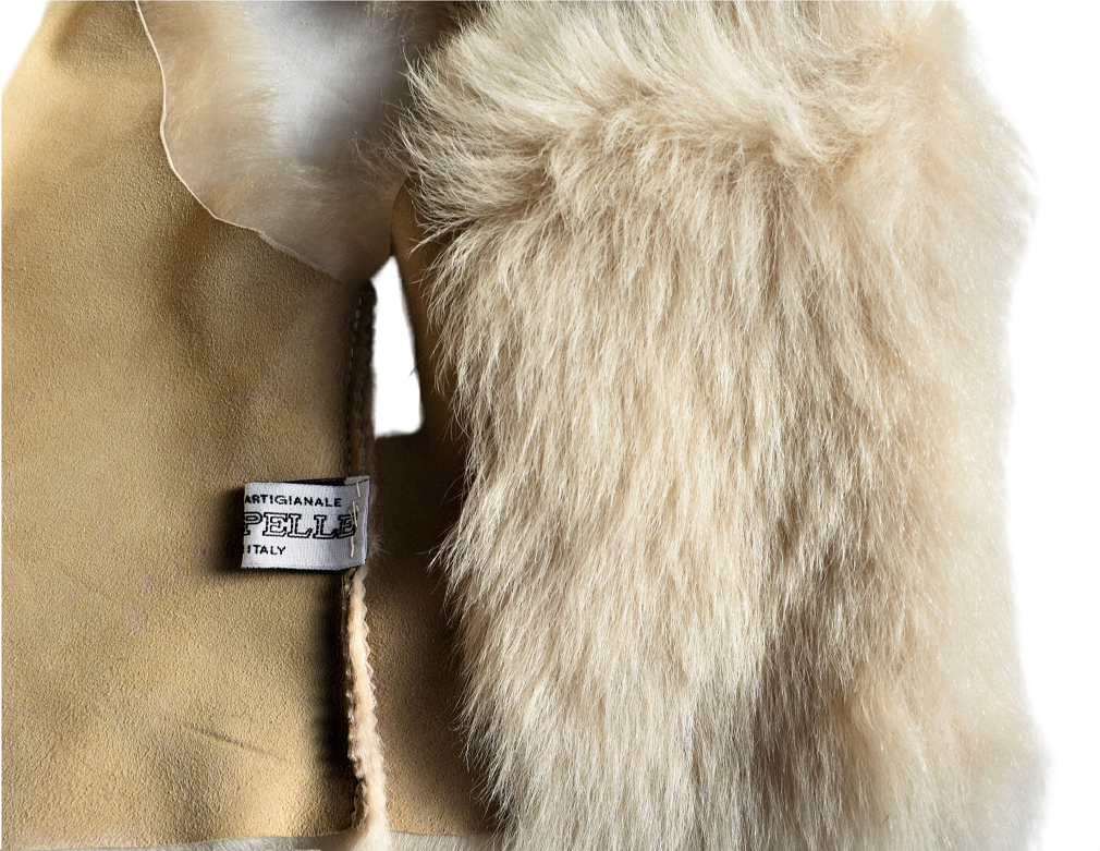 Gilet in Vera Pelliccia di Shearling a Pelo Lungo Tg 44