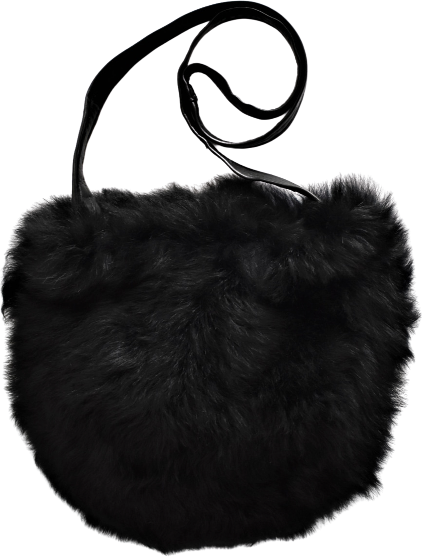 Borsa a Tracolla , Sacchetto in Vera Pelliccia a Pelo Lungo Black
