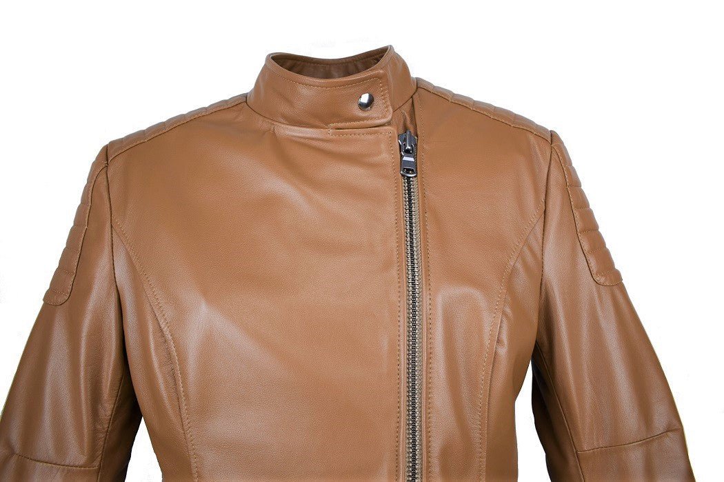 Giacca Biker Donna in Vera Pelle Tg 42 Color Caramello