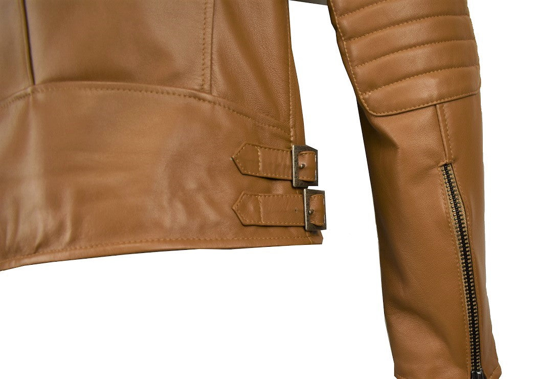 Giacca Biker Donna in Vera Pelle Tg 42 Color Caramello
