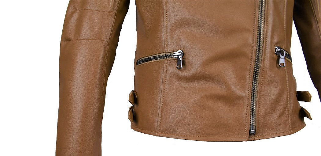 Giacca Biker Donna in Vera Pelle Tg 42 Color Caramello