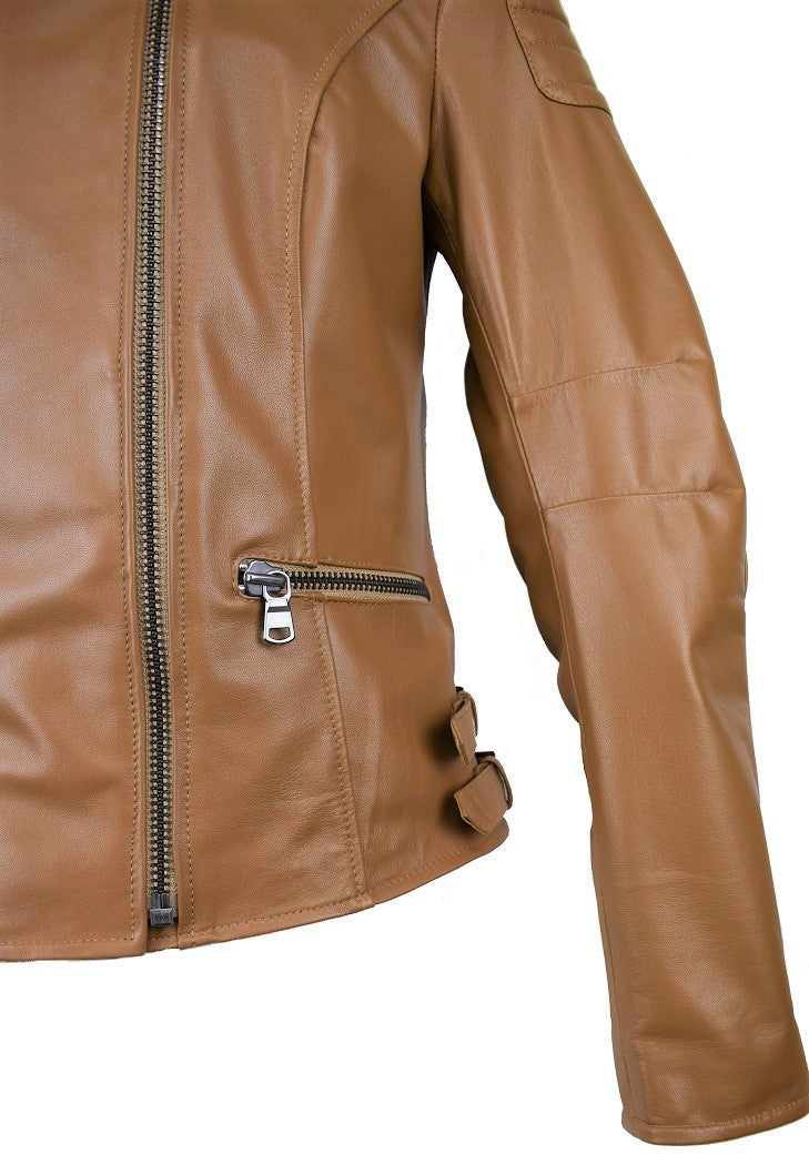 Giacca Biker Donna in Vera Pelle Tg 42 Color Caramello