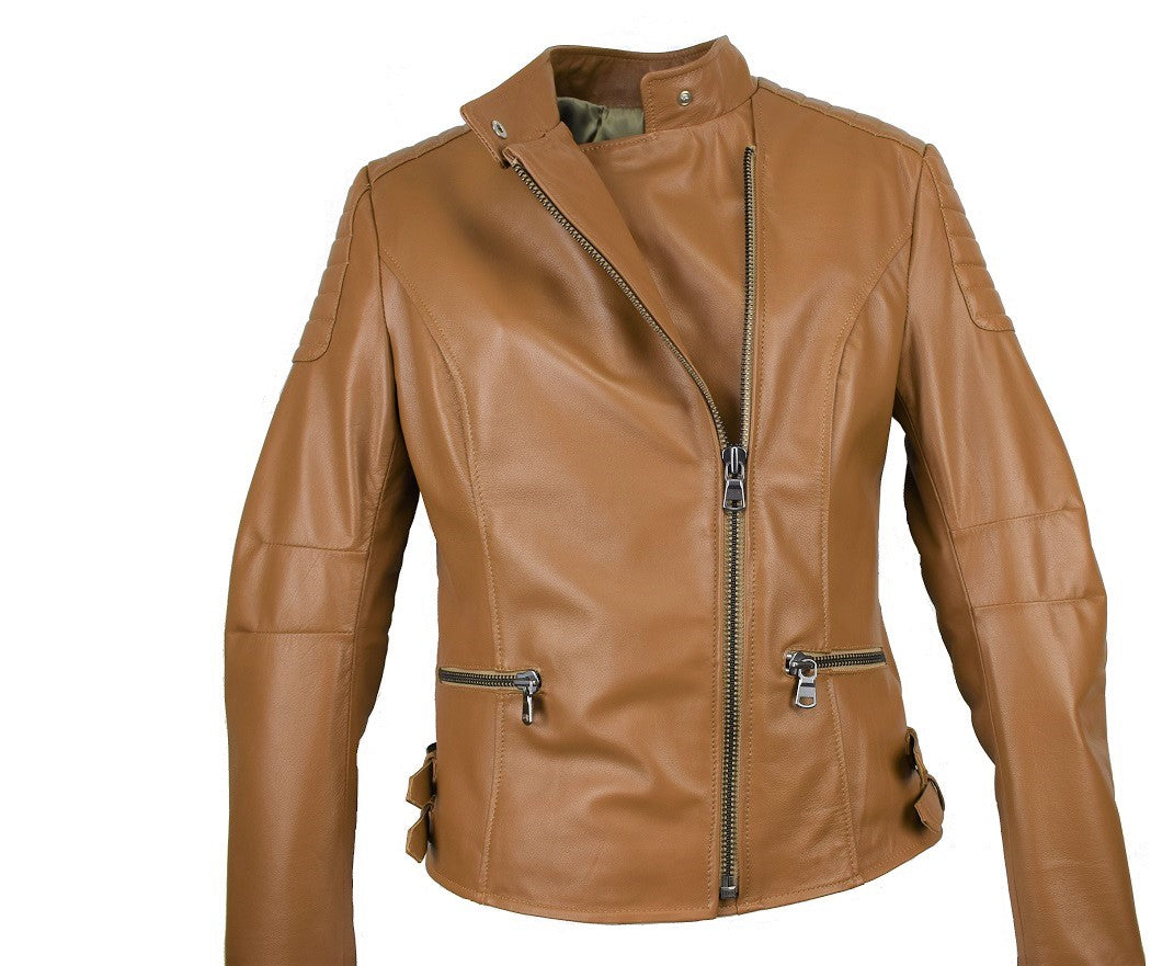 Giacca Biker Donna in Vera Pelle Tg 42 Color Caramello