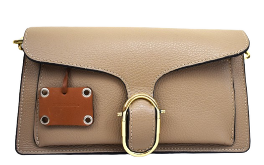 Borsa a Mano / Tracolla in Vera Pelle Sabbia / Ecru